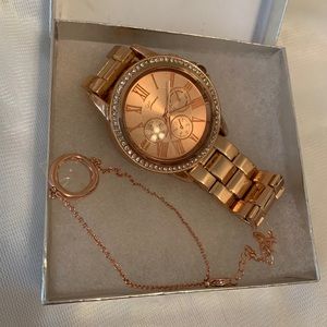 Rose Gold Watch & Bracelet